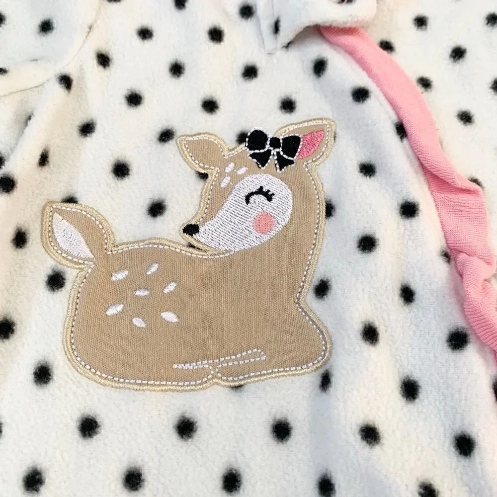 5/$25 Koala Baby Girls White Polka Dot Deer Fleece Footed‎ Sleeper Pajamas 3-6M